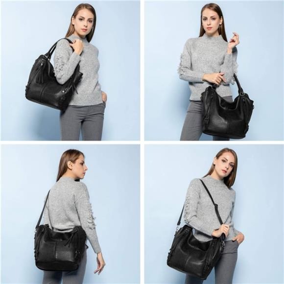 2 Pcs Tote Bag PU Leather Shoulder Bags Fashion Hobo Bags Large Purse Handbags - Picture 6 of 6